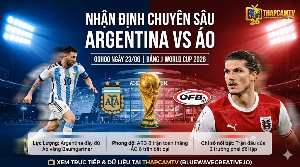 Nhận định Argentina vs Áo World Cup 2026: Trận đấu bảng J ngày 23/6.