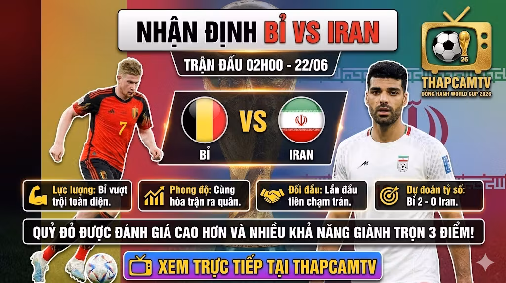 Nhận Định Bỉ vs Iran (02h00, 22/06) World Cup 2026 | Thử Thách Cho “Quỷ Đỏ”